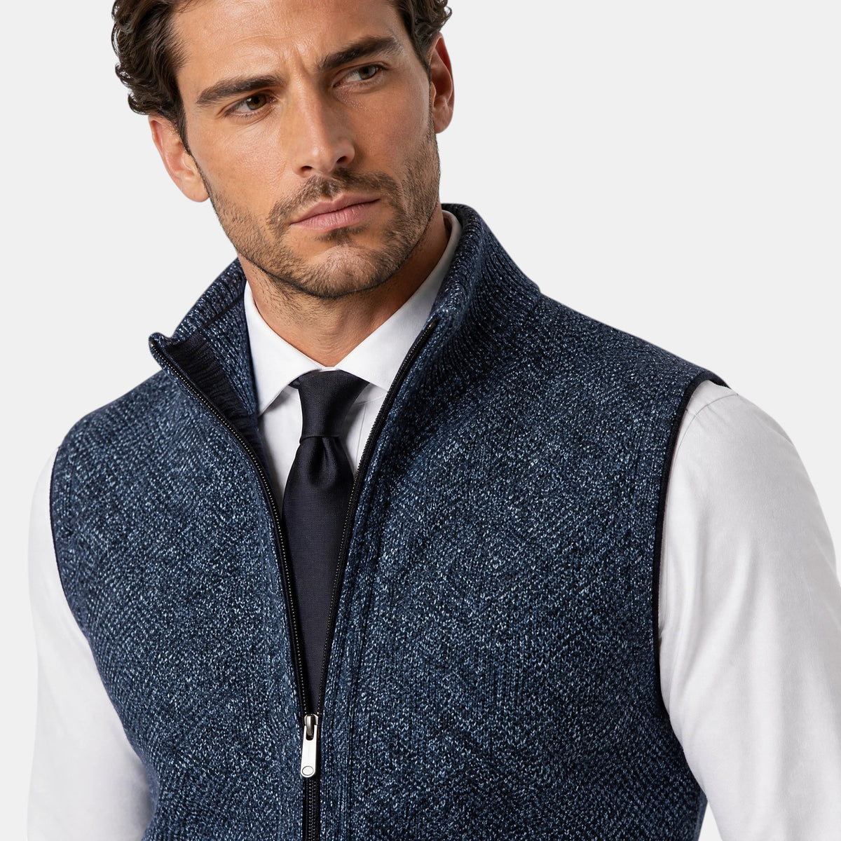 Men's Sweater Vest with Zip Front and Stand Collar