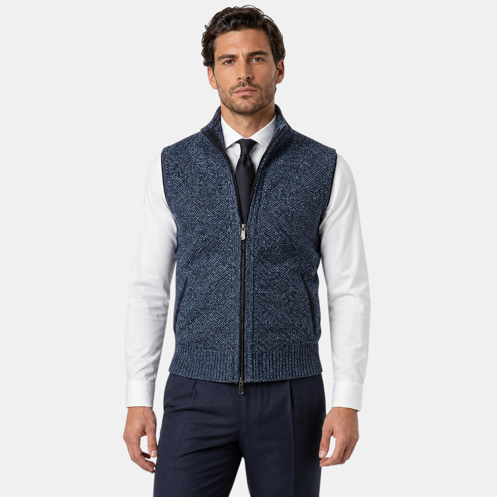 Men's Sweater Vest with Zip Front and Stand Collar