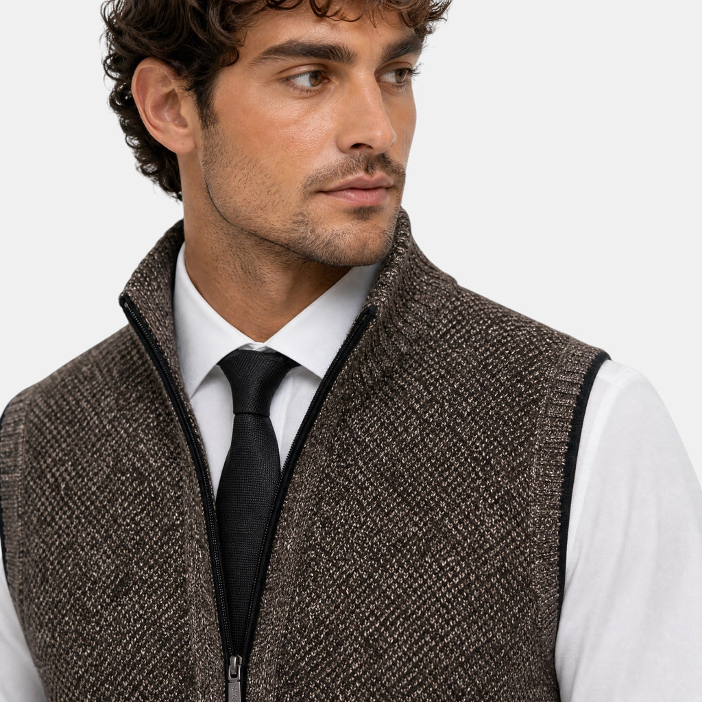 Men's Sweater Vest with Zip Front and Stand Collar