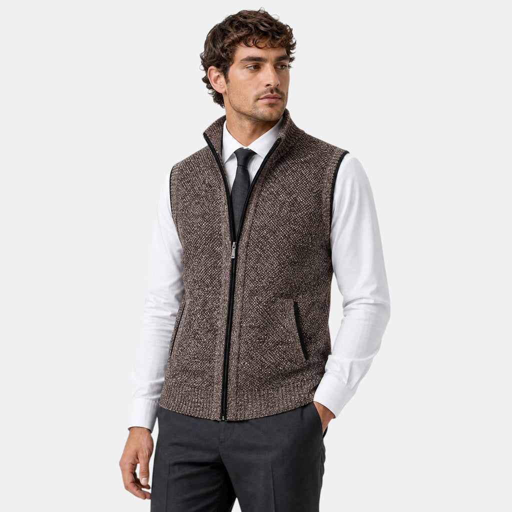 Men's Sweater Vest with Zip Front and Stand Collar