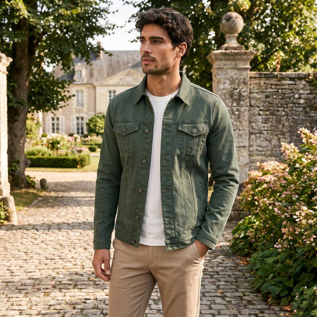 Men's Trucker Jacket with Button Front and Flap Pockets
