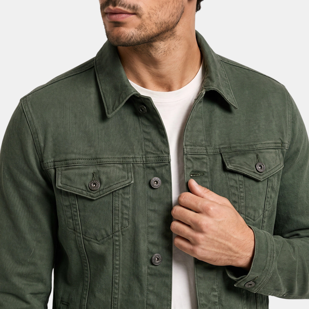 Men's Trucker Jacket with Button Front and Flap Pockets