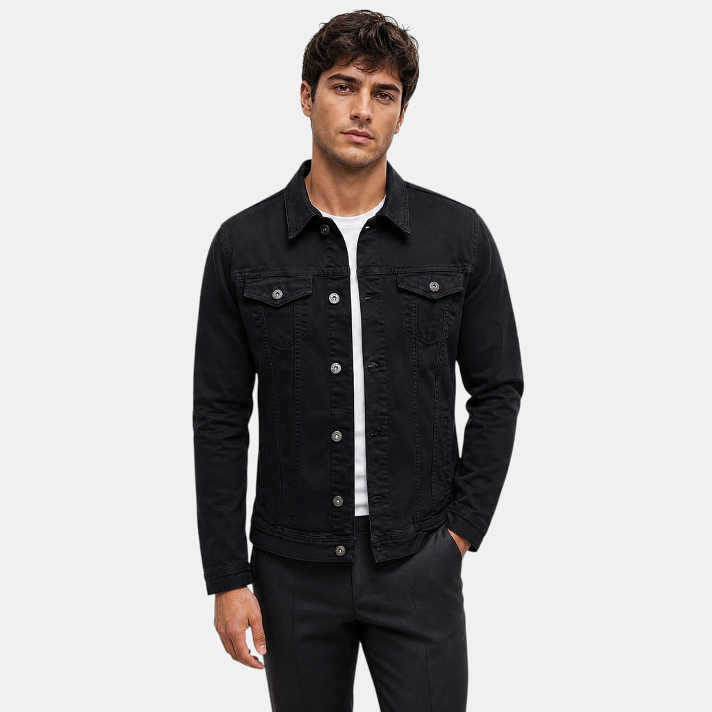 Men's Trucker Jacket with Button Front and Flap Pockets