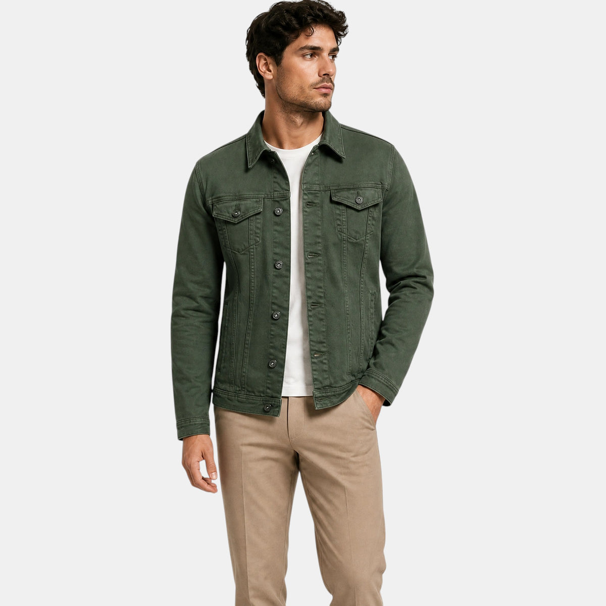 Men's Trucker Jacket with Button Front and Flap Pockets