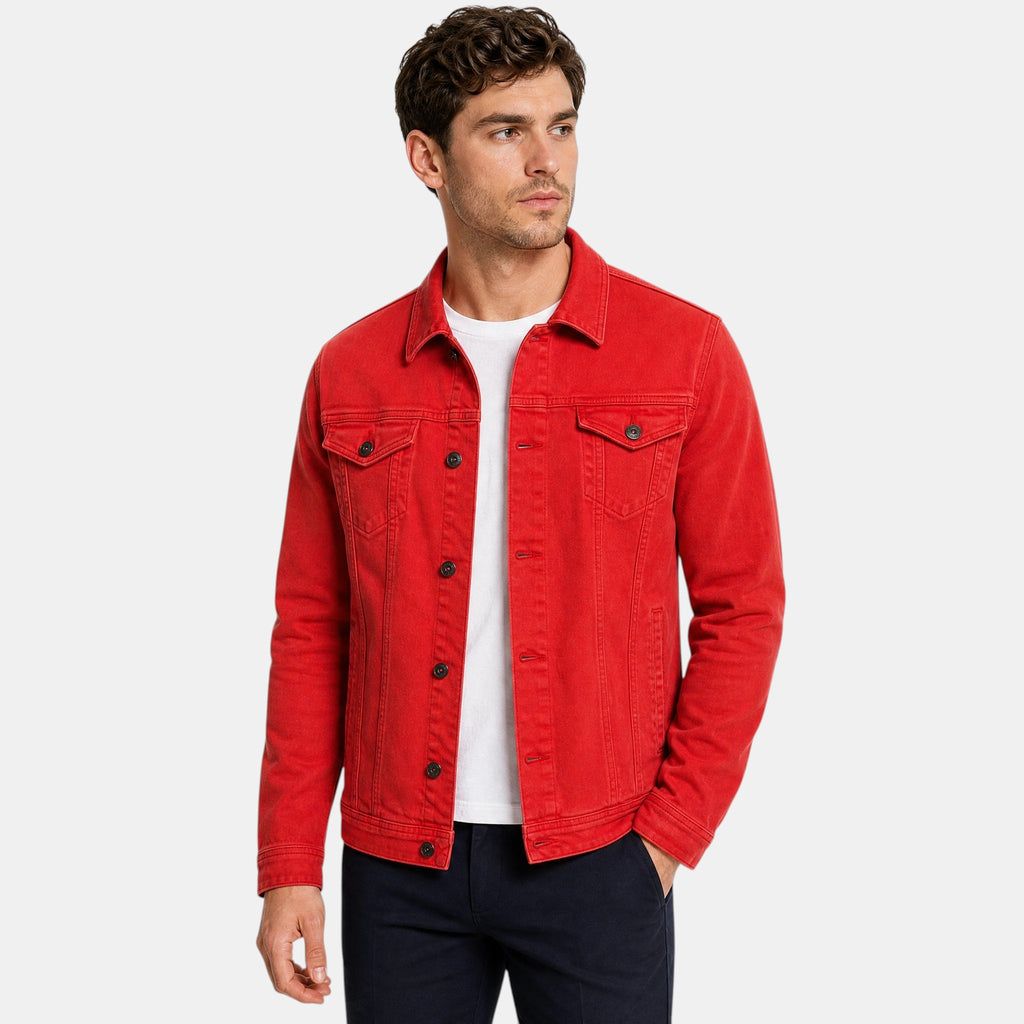 Men's Trucker Jacket with Button Front and Flap Pockets