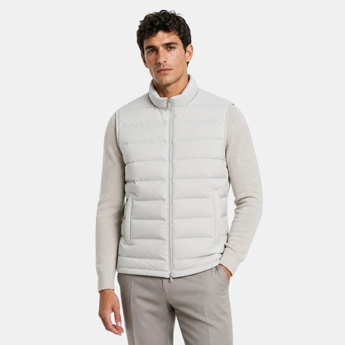 Men's Vest with Stand Collar and Zip Front