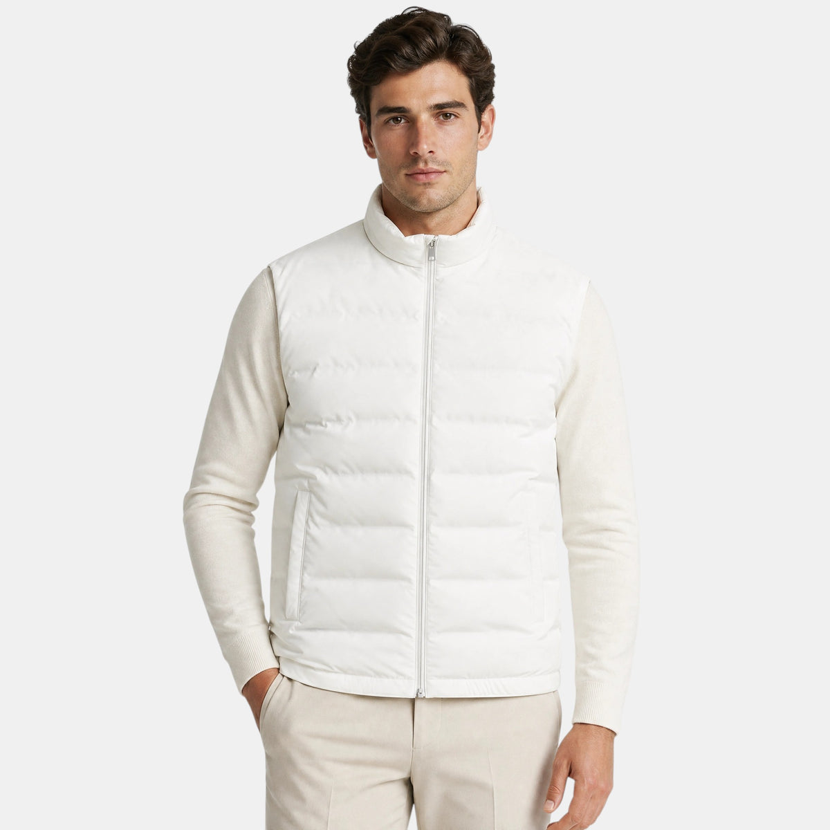 Men's Vest with Stand Collar and Zip Front