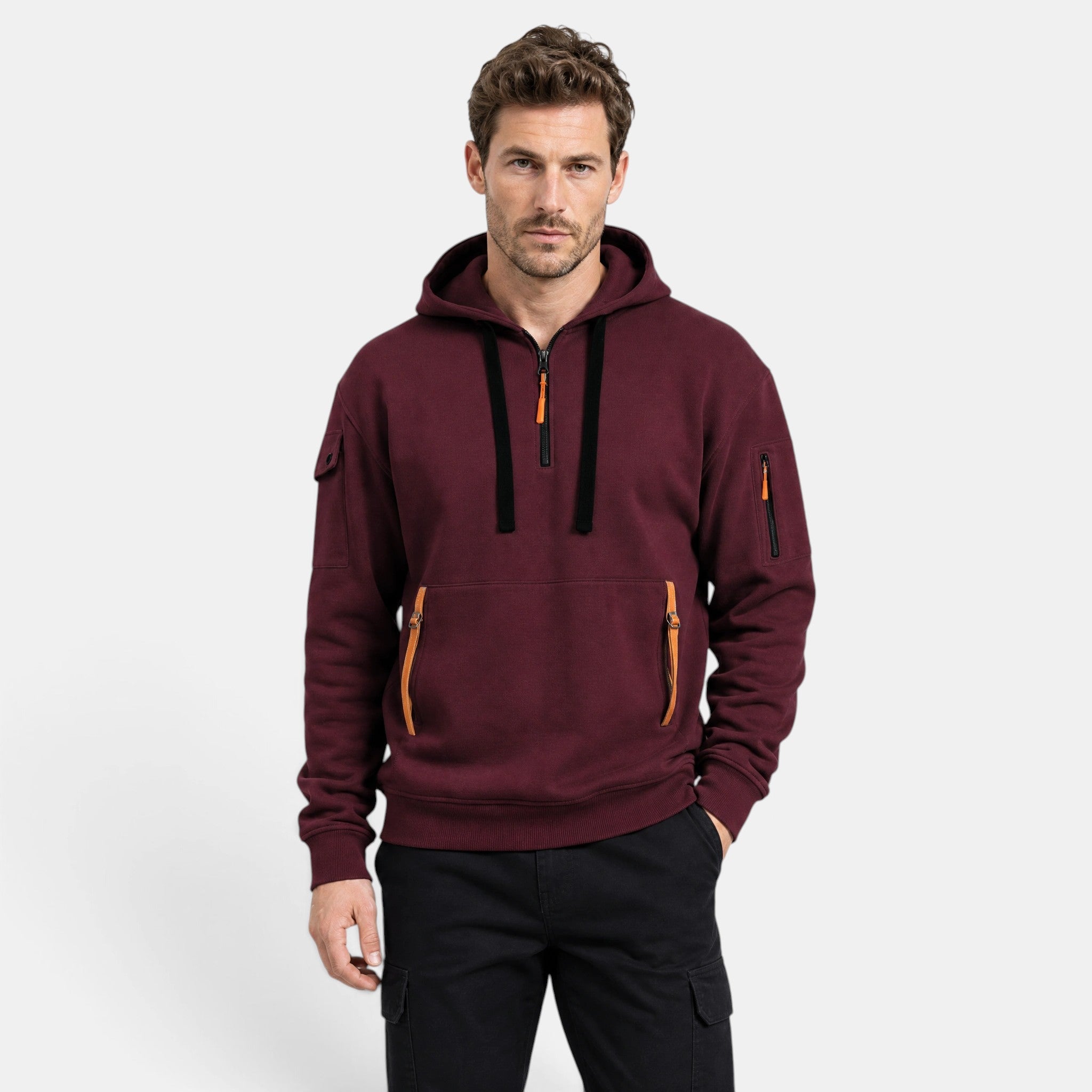 Men's Hoodie with Half Zip and Zip Front Pockets