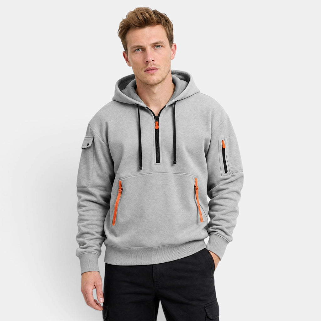Men's Hoodie with Half Zip and Zip Front Pockets