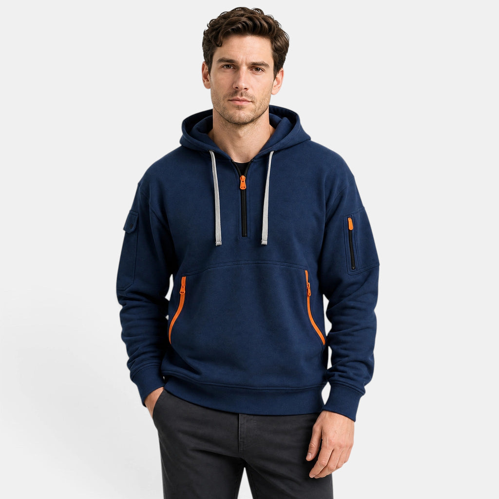 Men's Hoodie with Half Zip and Zip Front Pockets