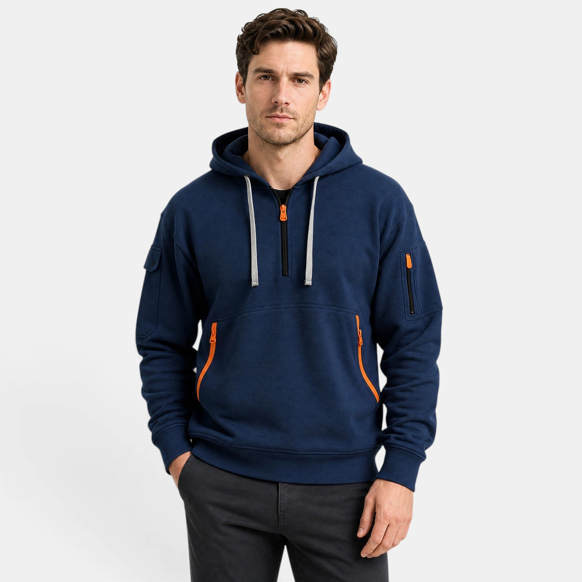 Men's Hoodie with Half Zip and Zip Front Pockets