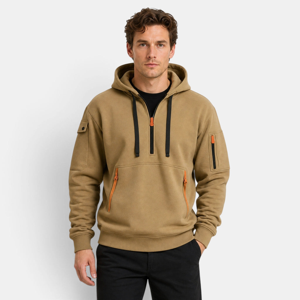 Men's Hoodie with Half Zip and Zip Front Pockets