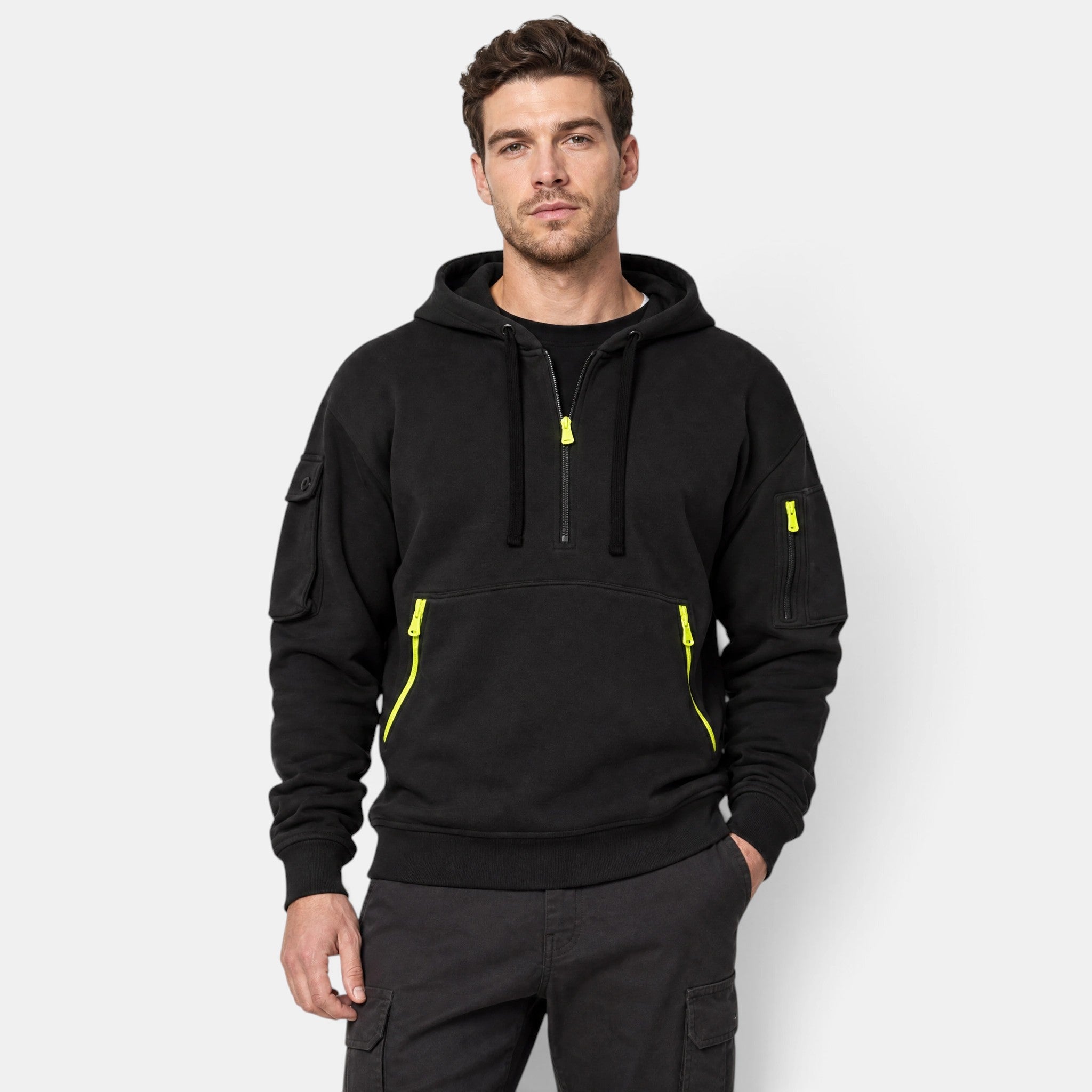 Men's Hoodie with Half Zip and Zip Front Pockets