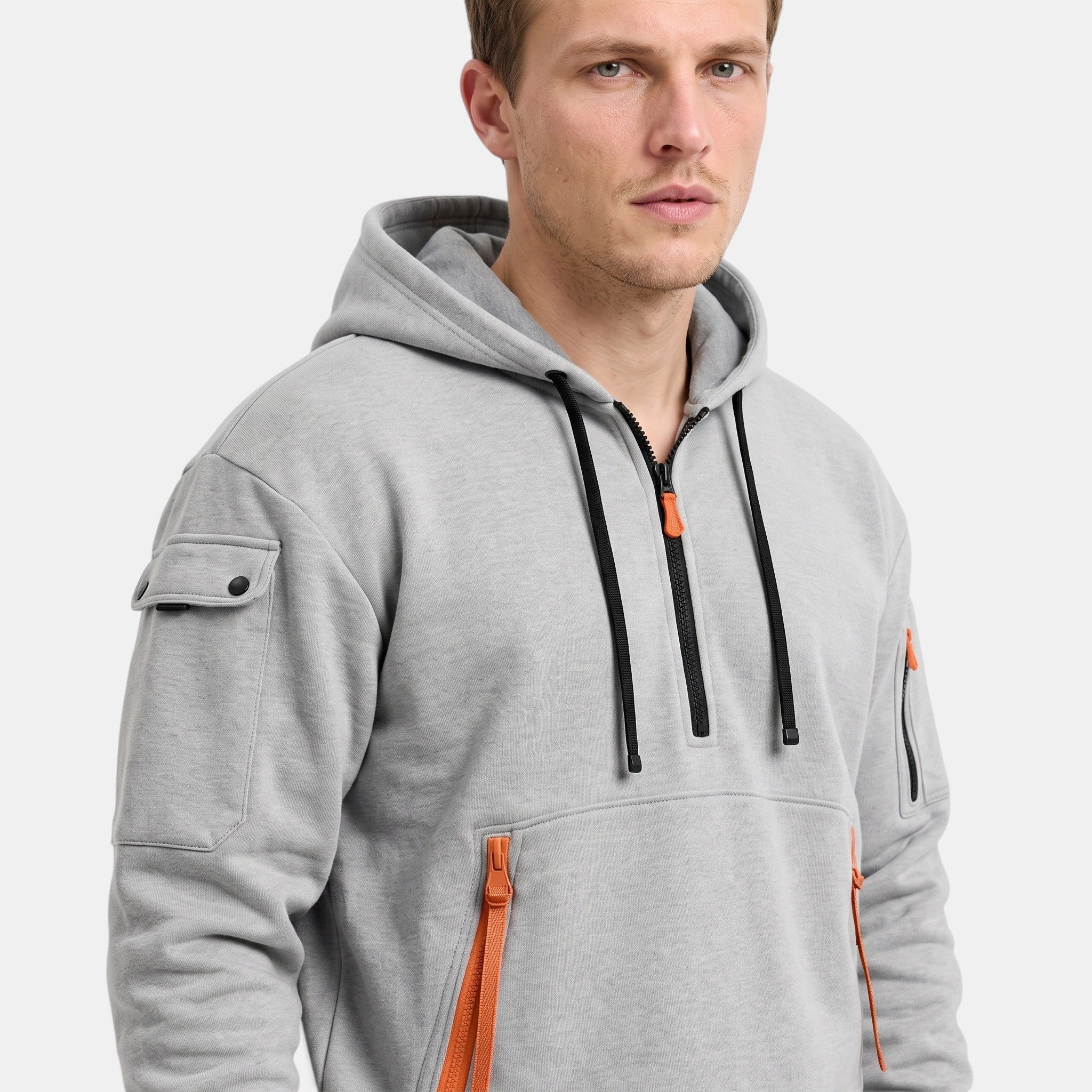 Men's Hoodie with Half Zip and Zip Front Pockets