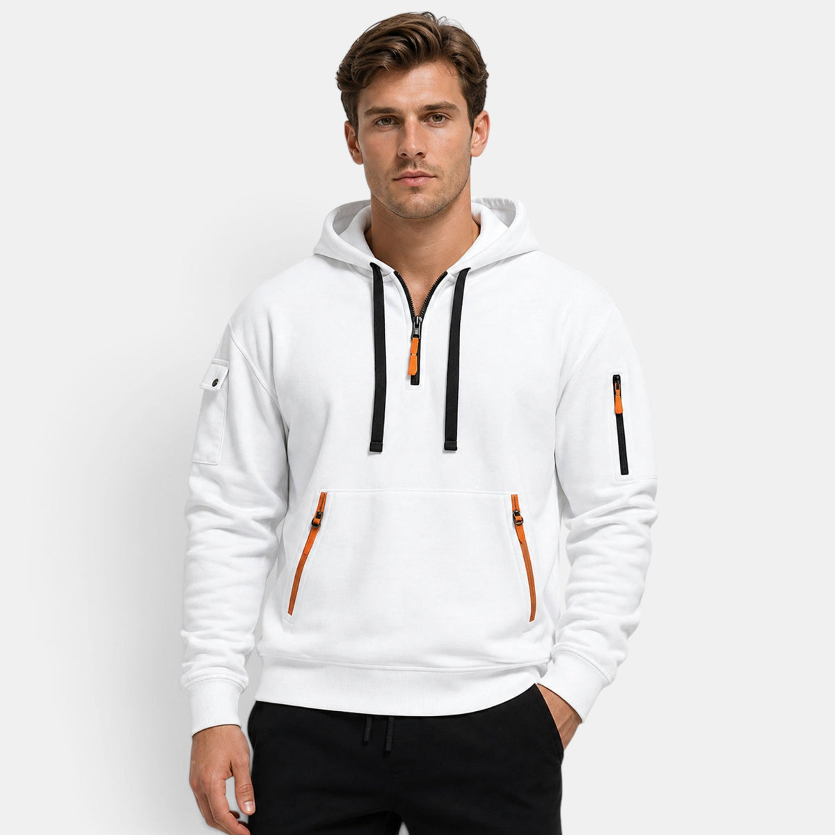 Men's Hoodie with Half Zip and Zip Front Pockets