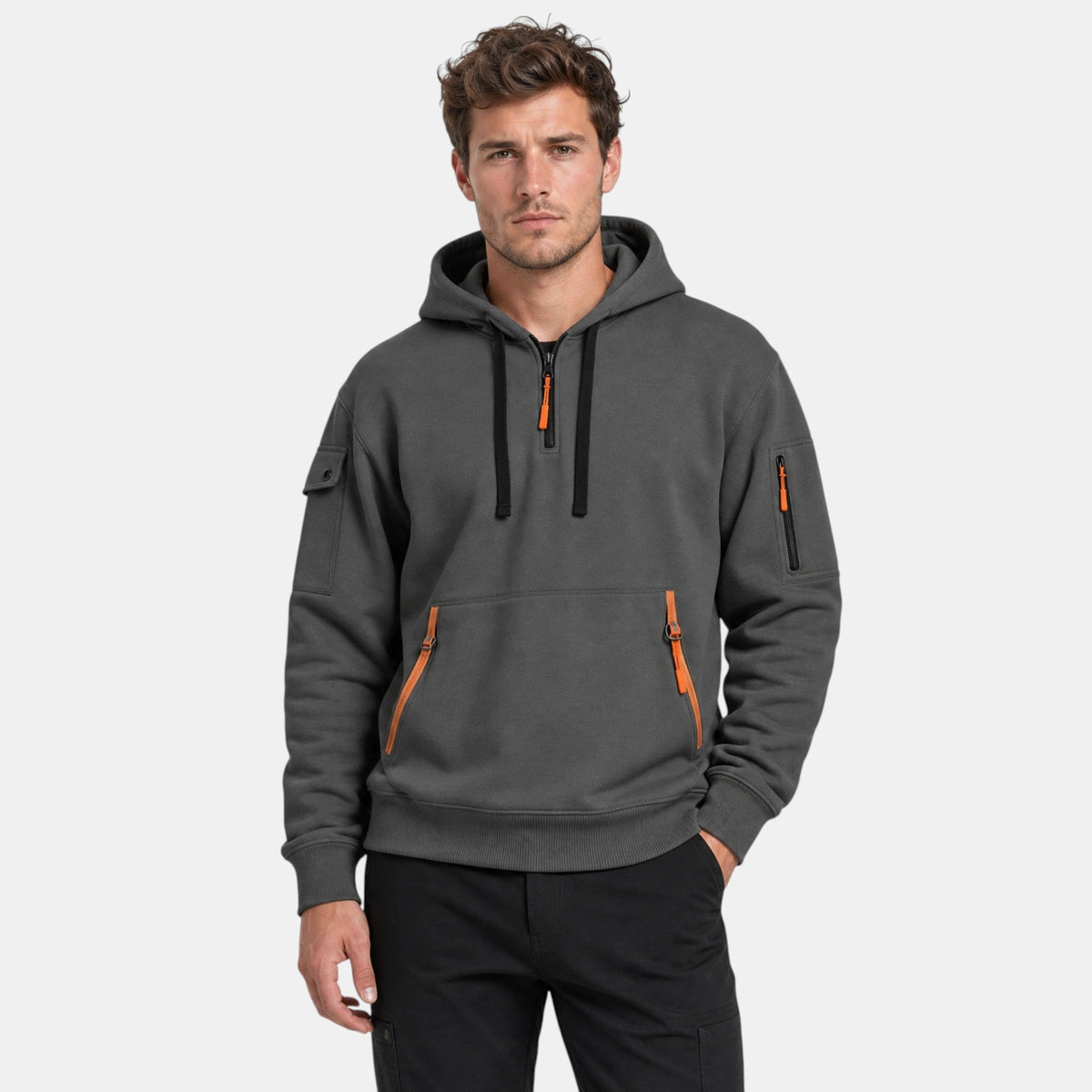 Men's Hoodie with Half Zip and Zip Front Pockets