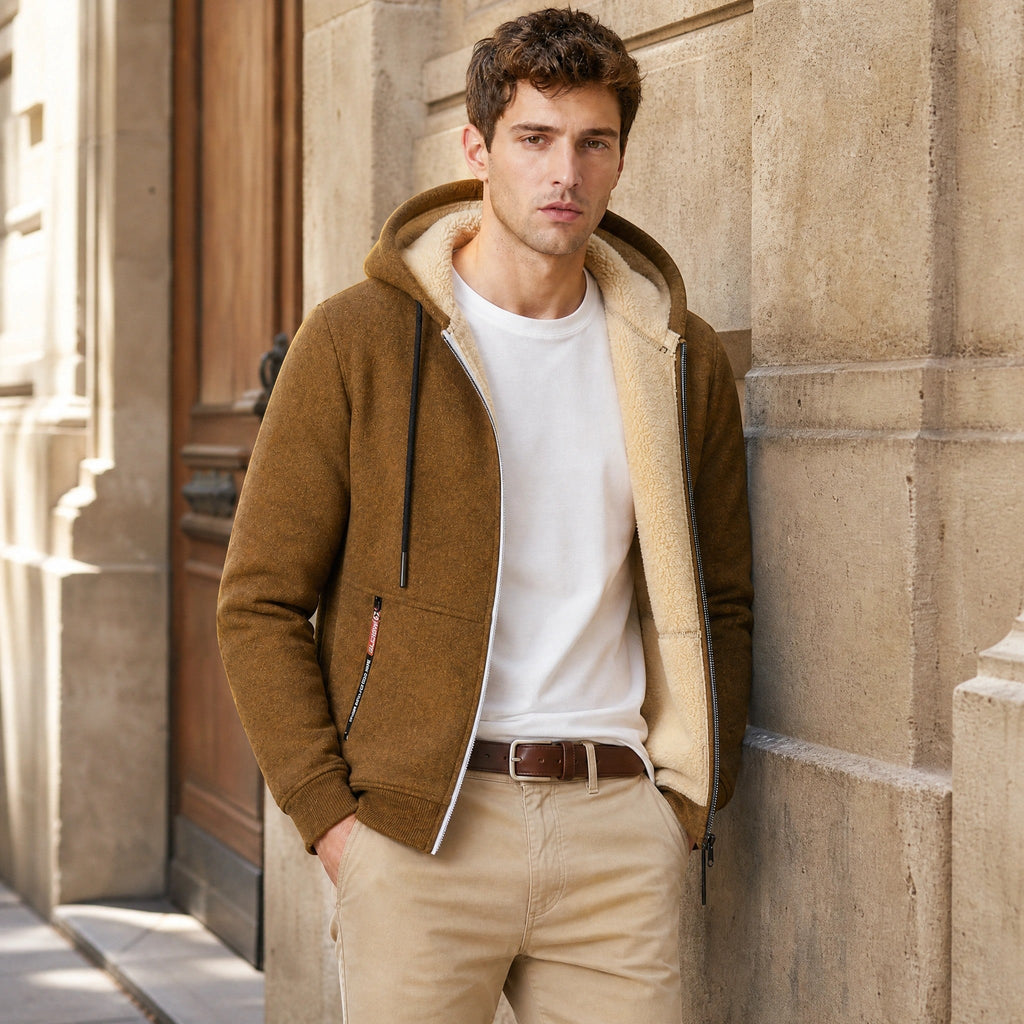Men's Hooded Jacket with Full Zip and Front Pockets
