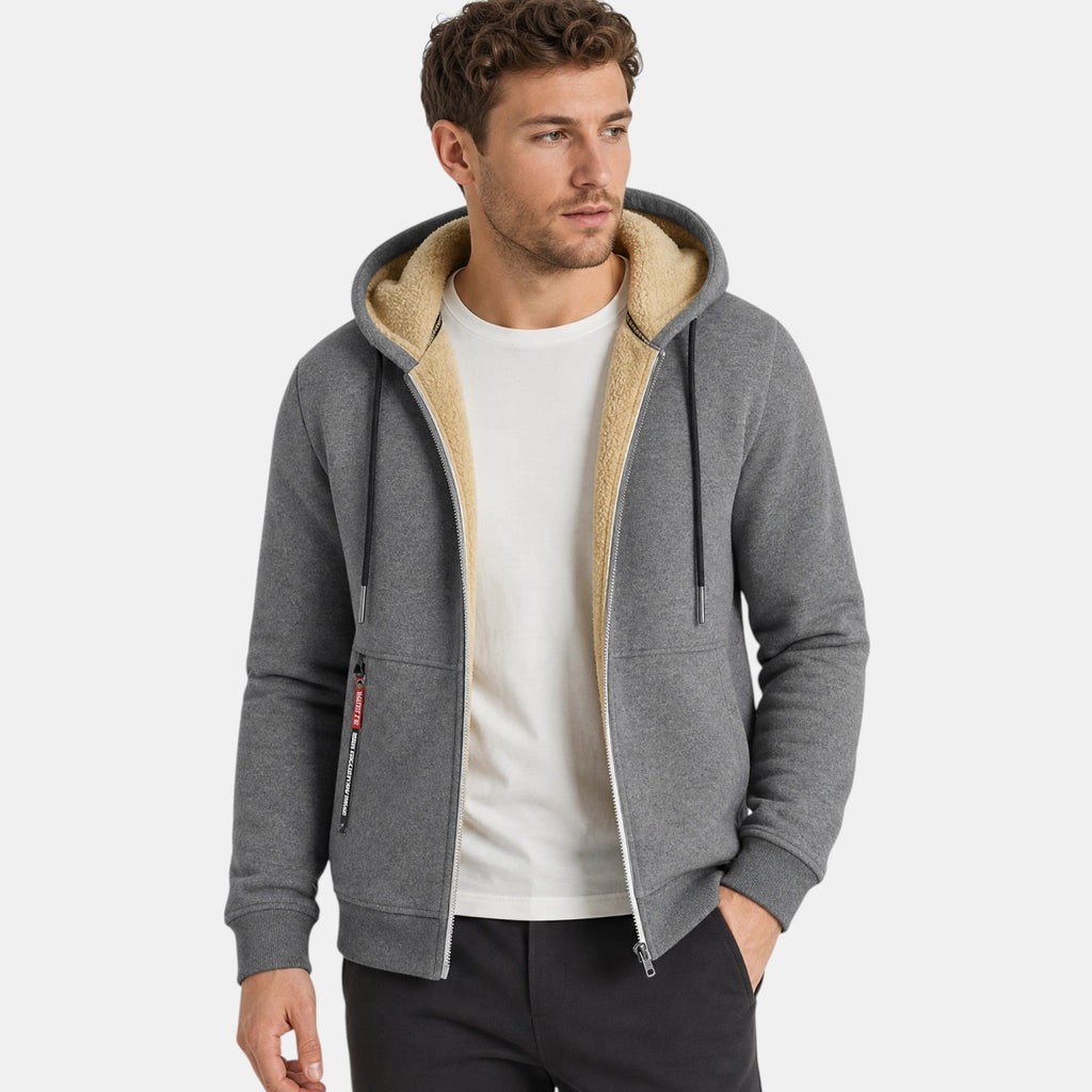 Men's Hooded Jacket with Full Zip and Front Pockets