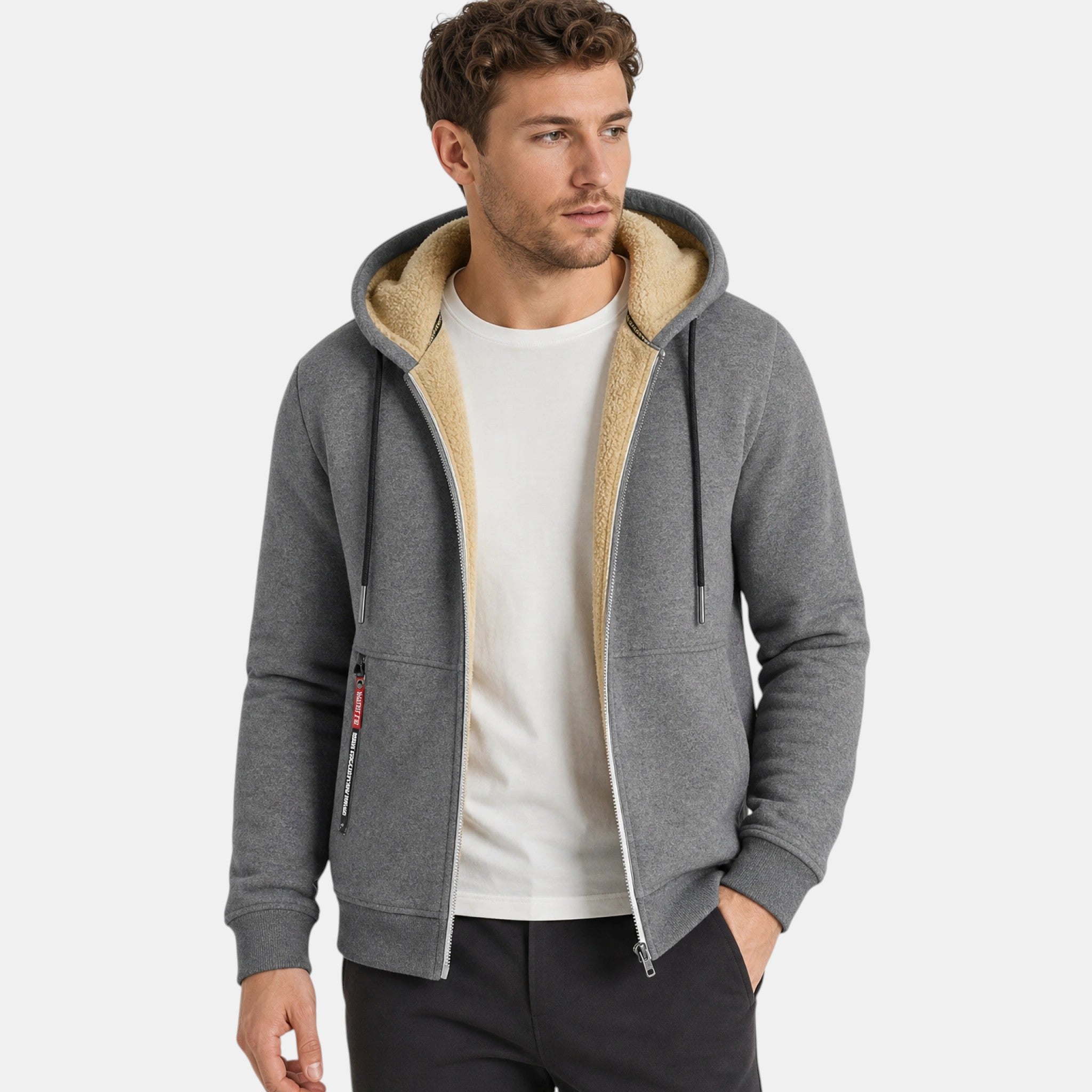 Men's Hooded Jacket with Full Zip and Front Pockets