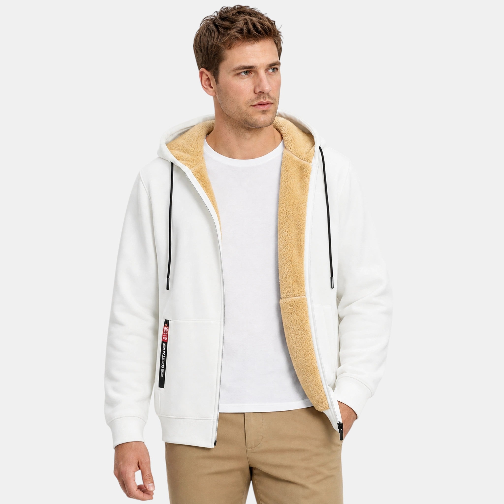 Men's Hooded Jacket with Full Zip and Front Pockets