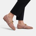 Women's Ballet Flats with Mary Jane Strap and Gold Buckle