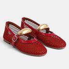 Women's Ballet Flats with Mary Jane Strap and Gold Buckle