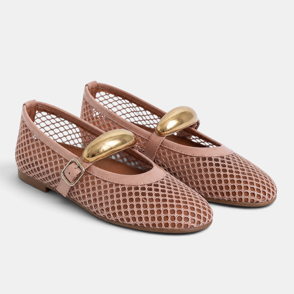 Women's Ballet Flats with Mary Jane Strap and Gold Buckle