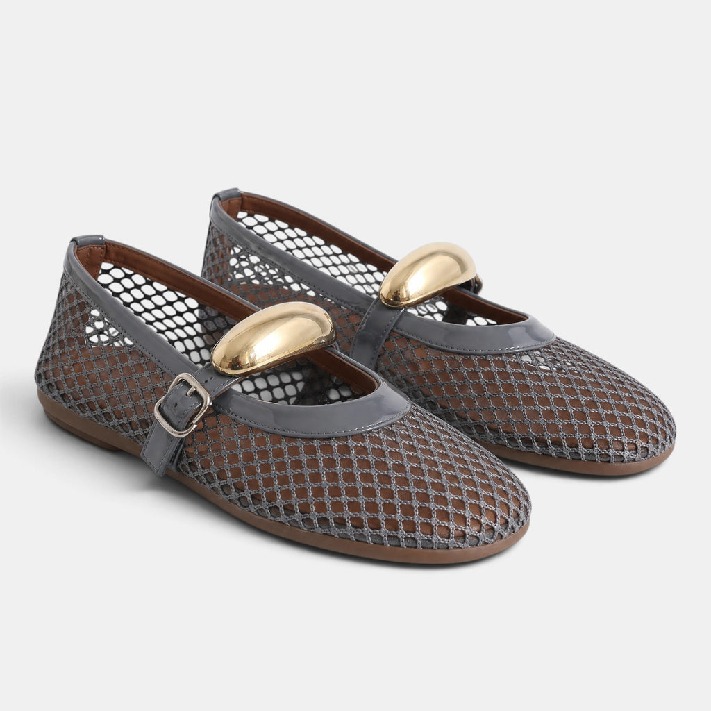 Women's Ballet Flats with Mary Jane Strap and Gold Buckle