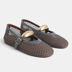 Women's Ballet Flats with Mary Jane Strap and Gold Buckle