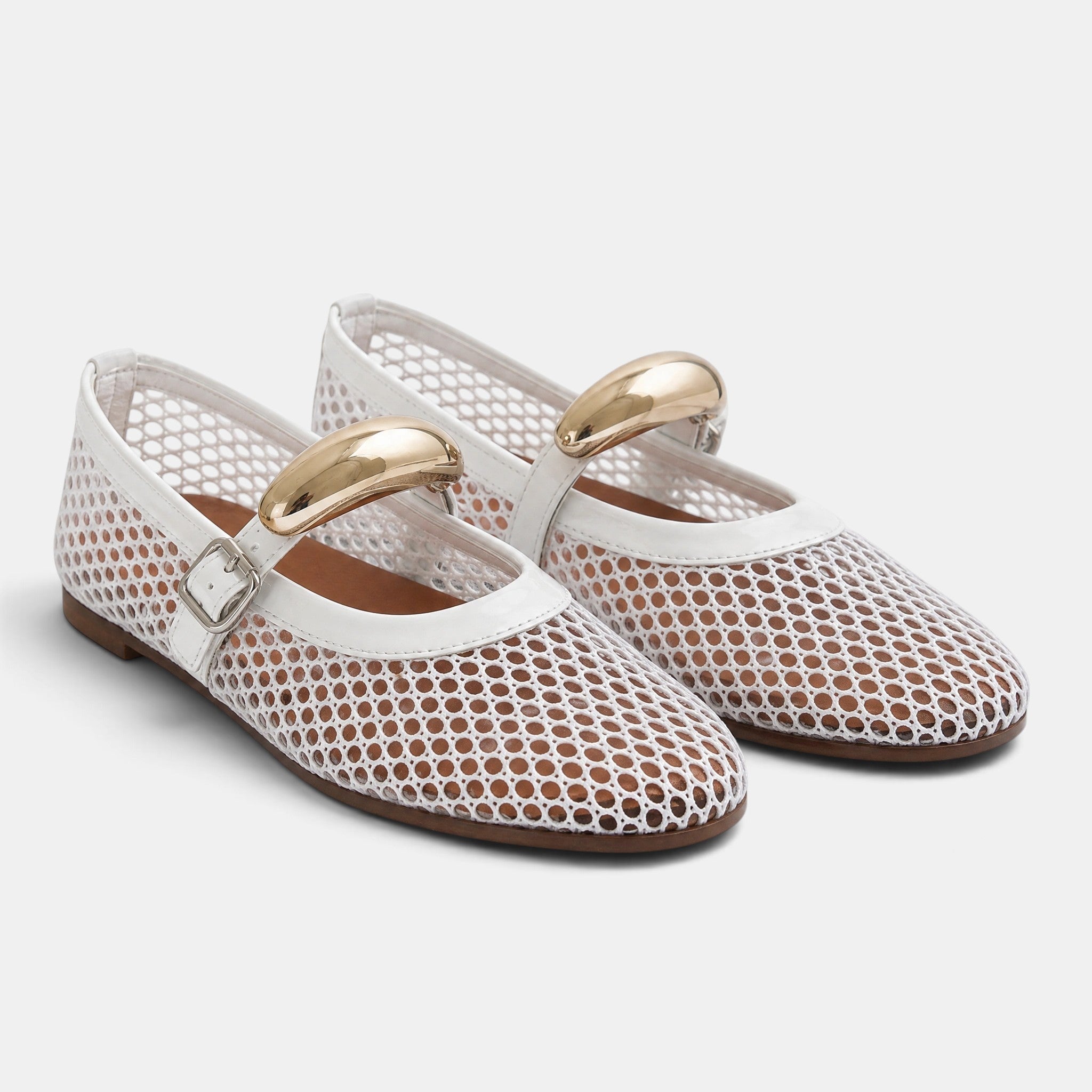 Women's Ballet Flats with Mary Jane Strap and Gold Buckle
