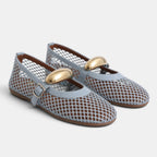 Women's Ballet Flats with Mary Jane Strap and Gold Buckle
