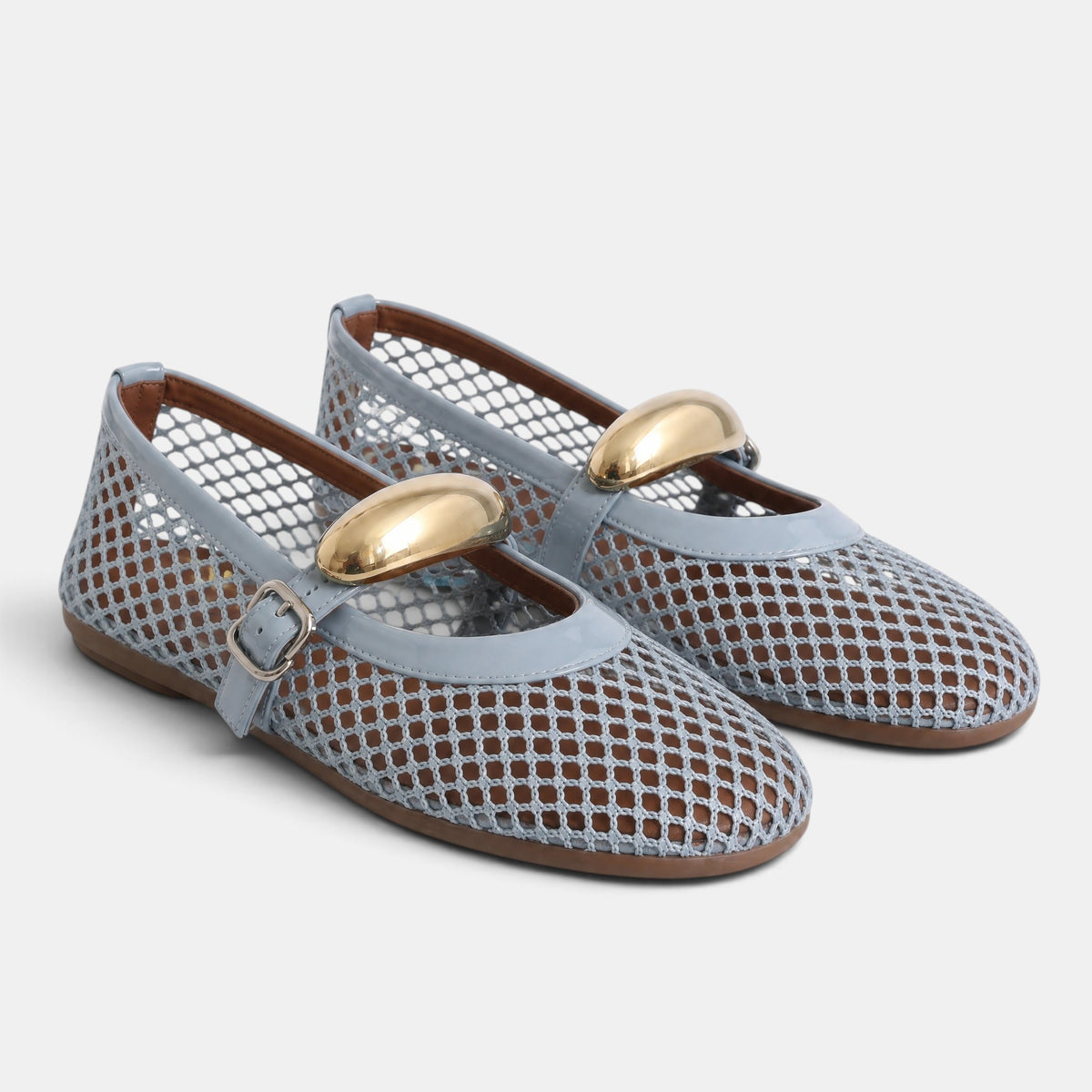 Women's Ballet Flats with Mary Jane Strap and Gold Buckle