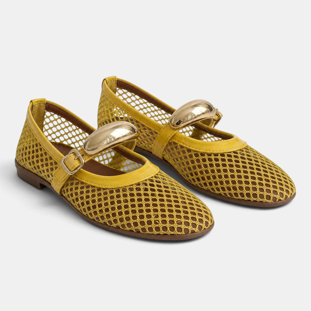 Women's Ballet Flats with Mary Jane Strap and Gold Buckle