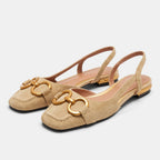 Women's Ballet Flats with Square Toe and Gold Buckle Slingback Strap