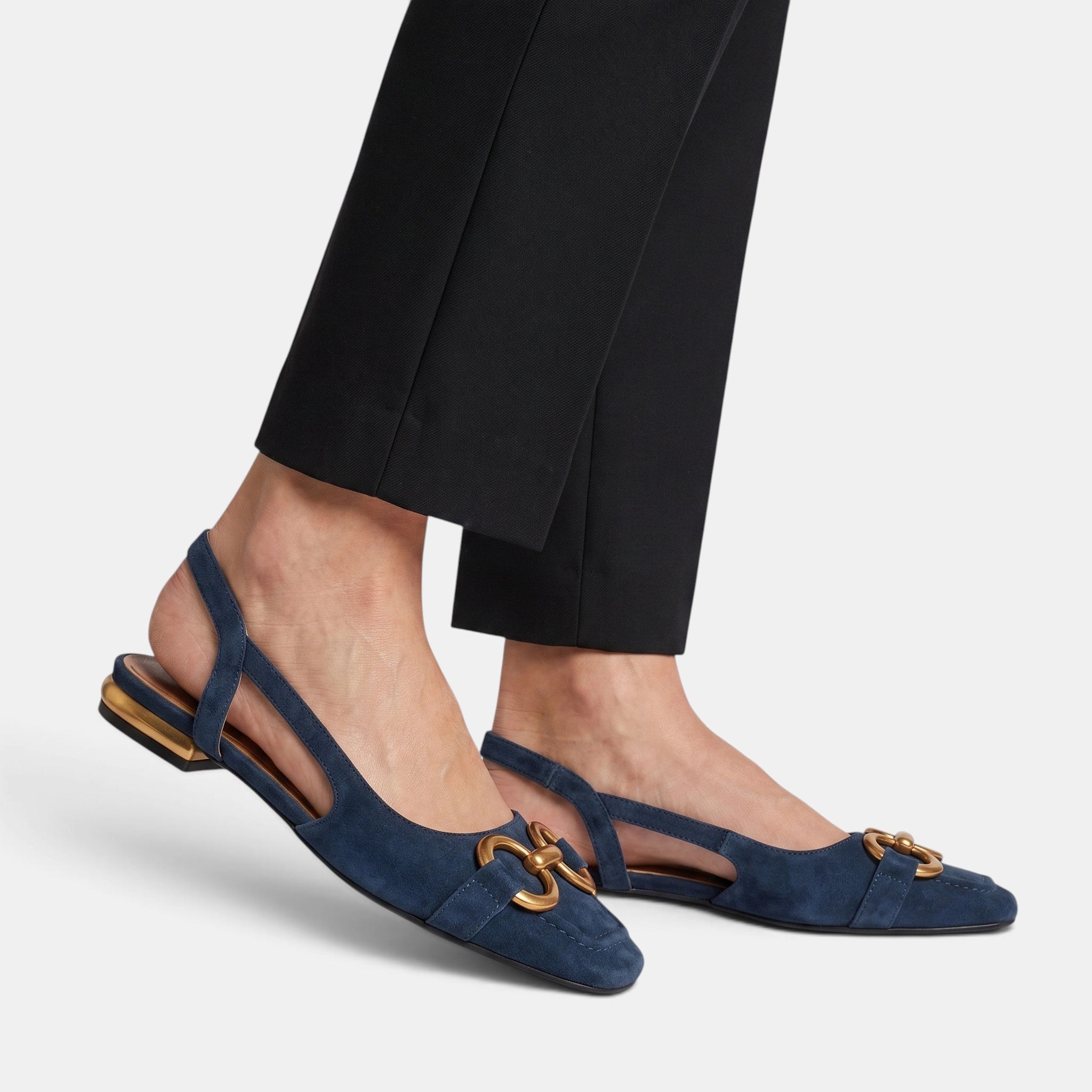 Women's Ballet Flats with Square Toe and Gold Buckle Slingback Strap