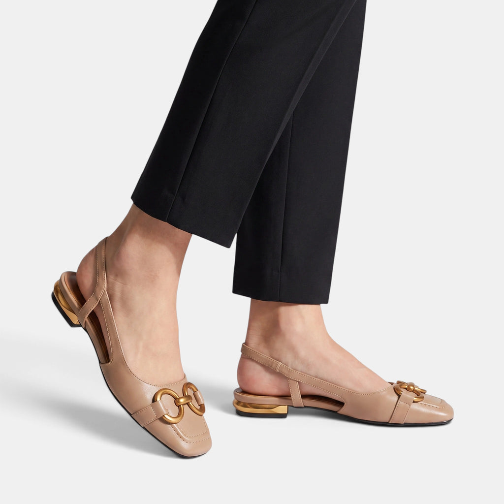 Women's Ballet Flats with Square Toe and Gold Buckle Slingback Strap