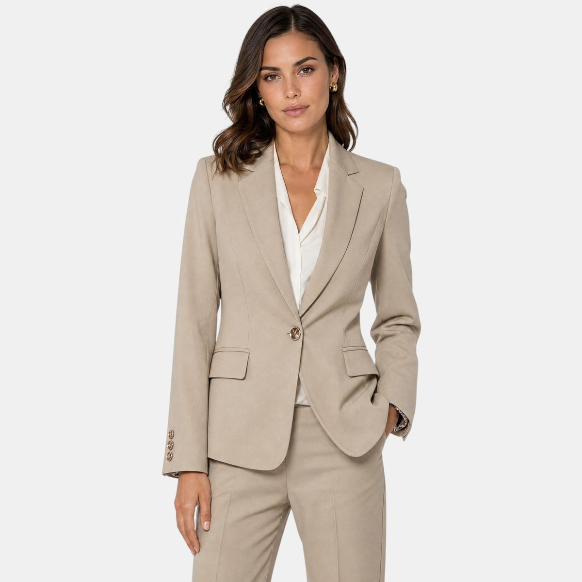 Women's Blazer with Notch Lapel and Single Button Closure