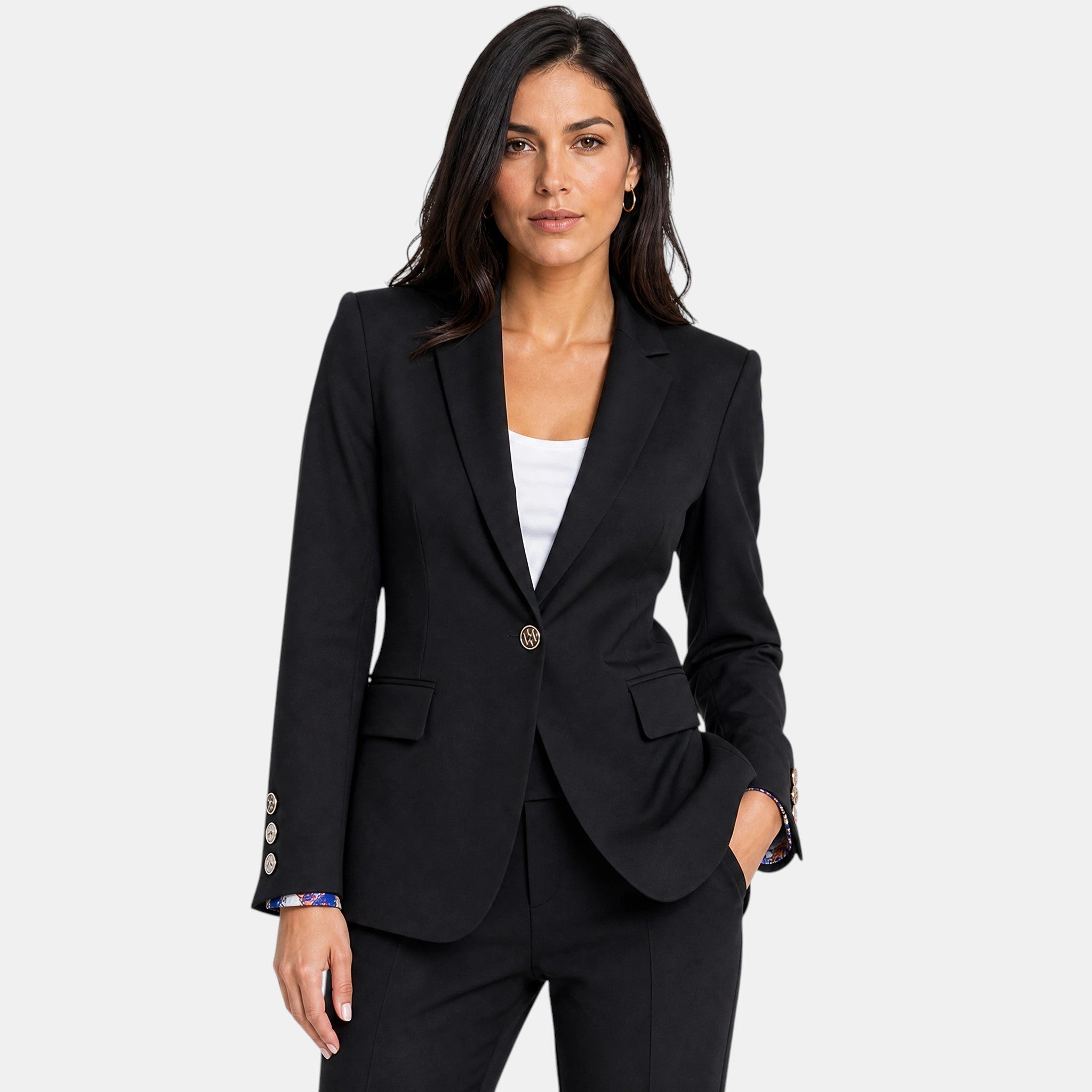 Women's Blazer with Notch Lapel and Single Button Closure