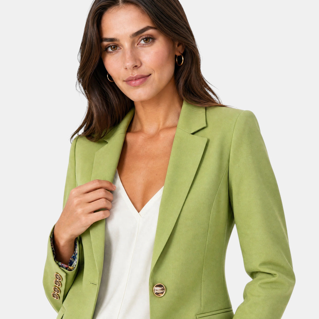 Women's Blazer with Notch Lapel and Single Button Closure