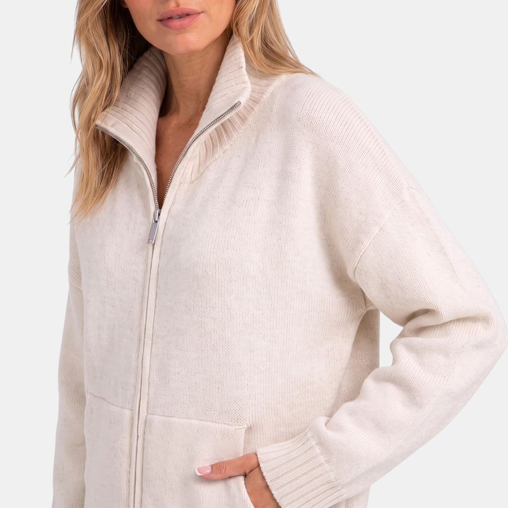 Women's Cardigan with Funnel Neck and Zip Front