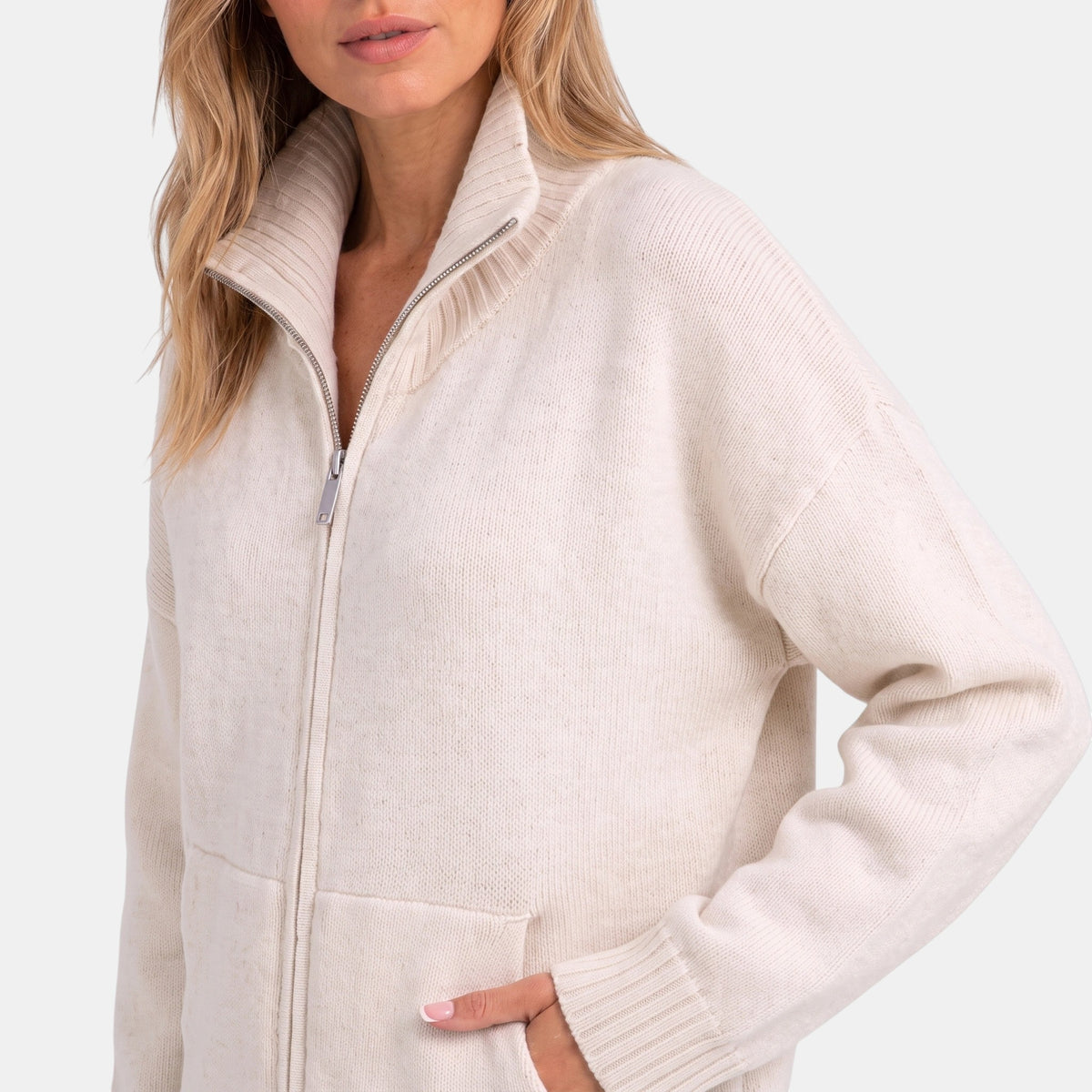 Women's Cardigan with Funnel Neck and Zip Front