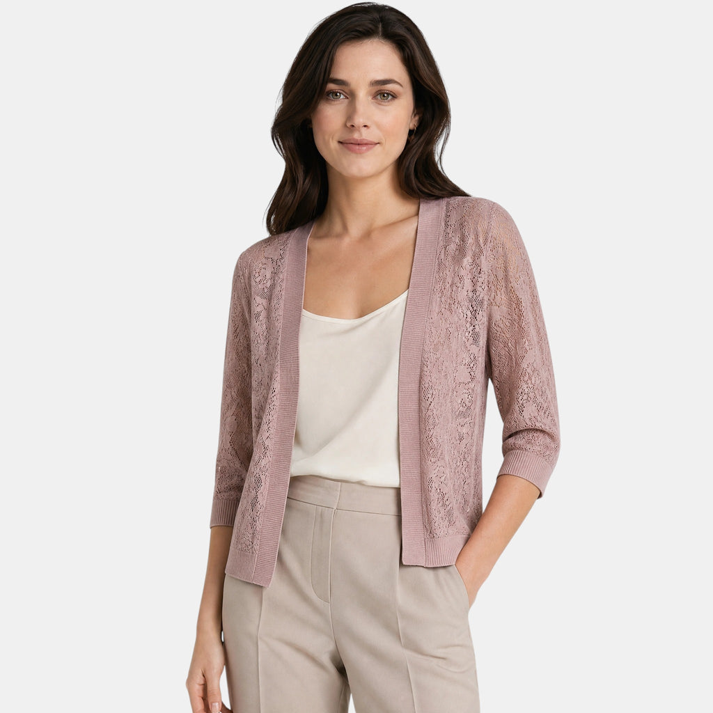 Women's Cardigan with Open Front and Lace Pattern Sleeves