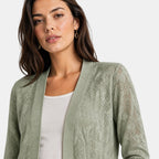 Women's Cardigan with Open Front and Lace Pattern Sleeves