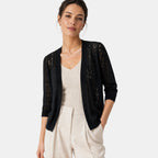 Women's Cardigan with Open Front and Lace Pattern Sleeves