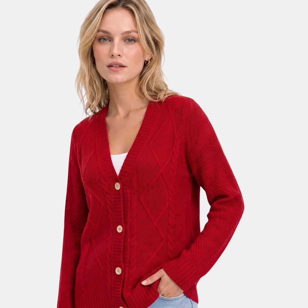 Women's Cardigan with V Neck and Button Front