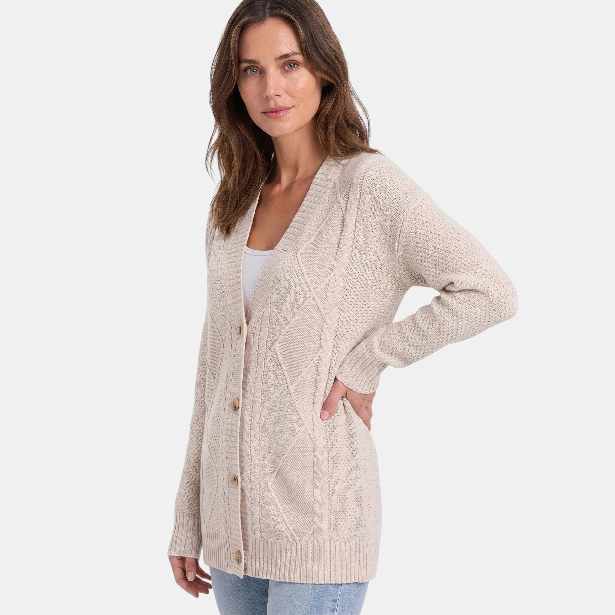 Women's Cardigan with V Neck and Button Front