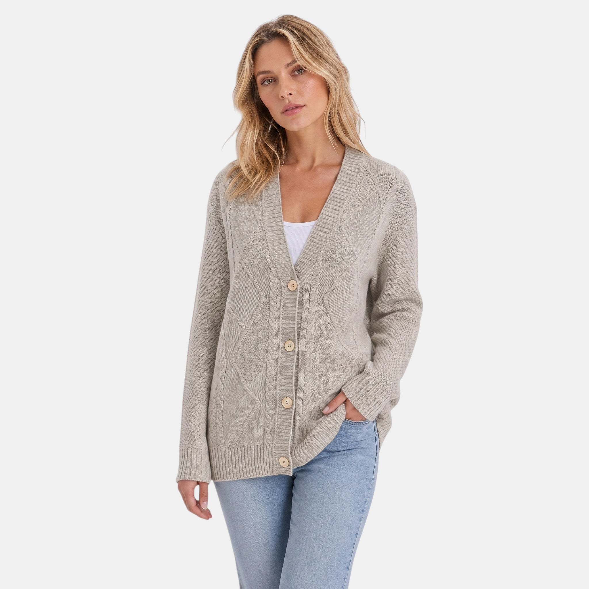 Women's Cardigan with V Neck and Button Front