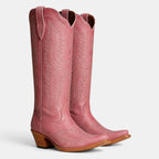Women's Cowboy Boots with Embroidered Stitching and Block Heel