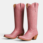 Women's Cowboy Boots with Embroidered Stitching and Block Heel