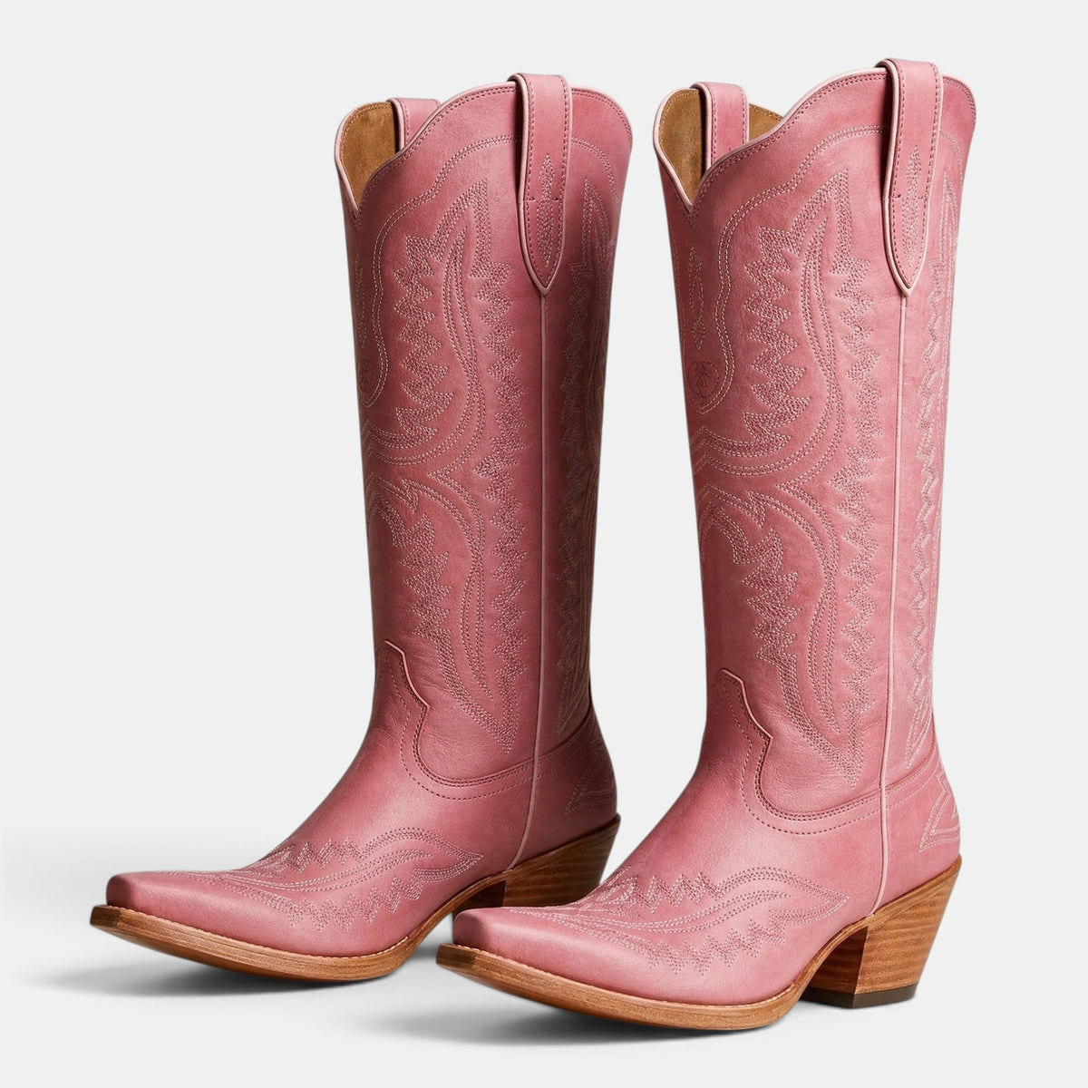 Women's Cowboy Boots with Embroidered Stitching and Block Heel